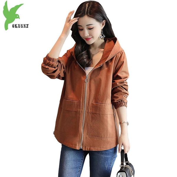 

2020 spring women's short trench coat plus size windbreaker coat fashion hooded casual female loose short coats okxgnz 1732, Tan;black