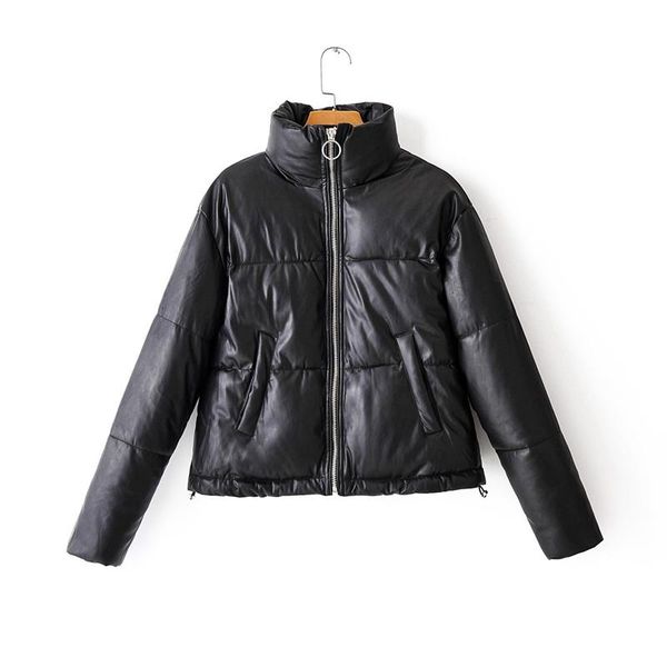 

fashion women wadded jacket 2020 streetwear lady warm thick short jackets causal female faux leather parka girls chic outercoat, Black