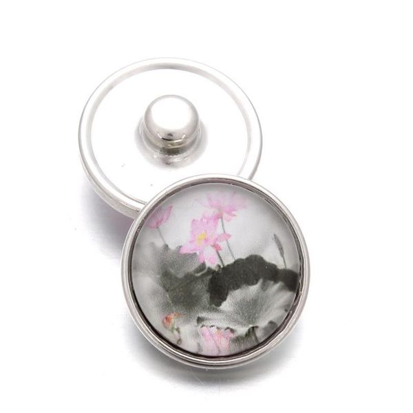 

10pcs/lot 18mm elegant lotus buttons glass charm snap button jewelry for 18mm snaps bracelet snap jewel bbyxdz