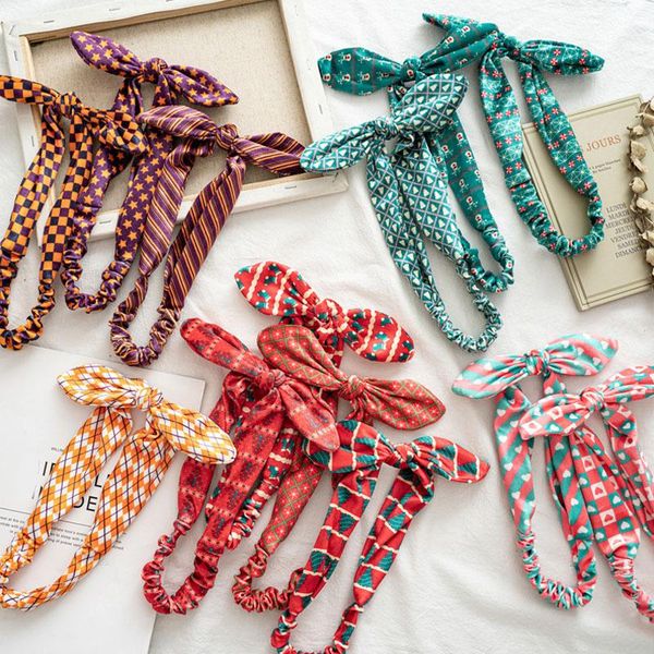 

trendy women rabbit ears knotted headband halloween christmas flannel hairband girl head hoop blue red headwrap hair accessories q bbyfkx