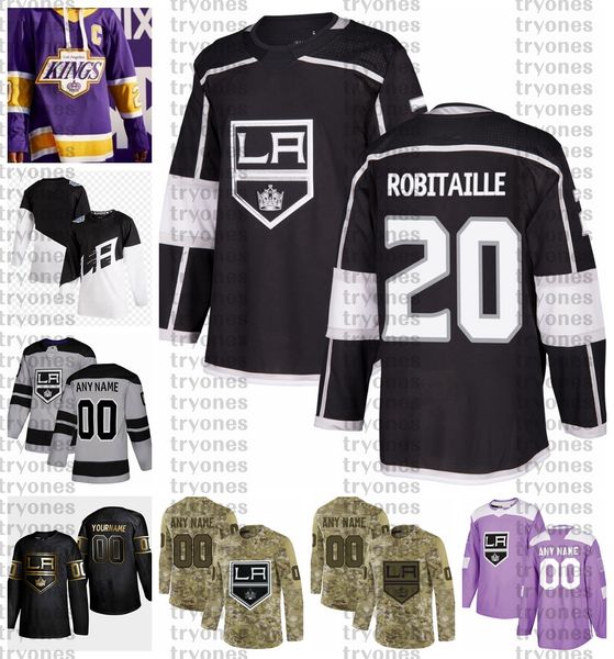 

2021 reverse retro customize #20 luc robitaille los angeles kings jerseys golden edition camo veterans day fights cancer hockey jersey, Black;red