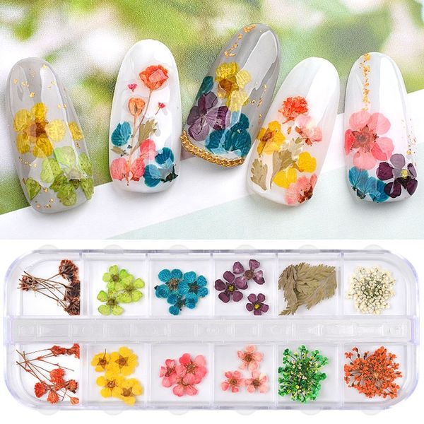 

true mix dried flowers nail decorations jewelry natural floral leaf stickers 3d nail art designs polish manicure hiaisb, Silver;gold