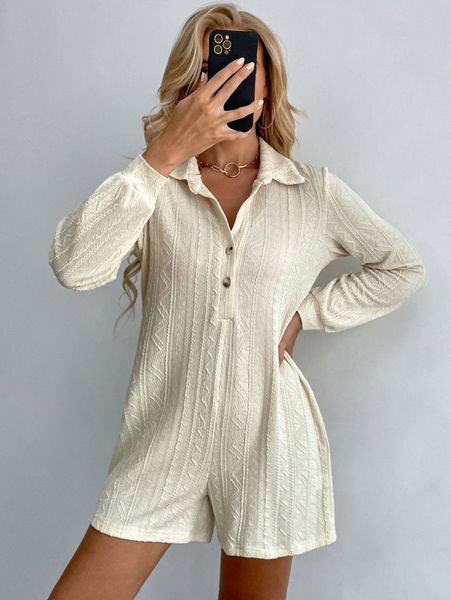 

cable textured shirt romper e07h#, White