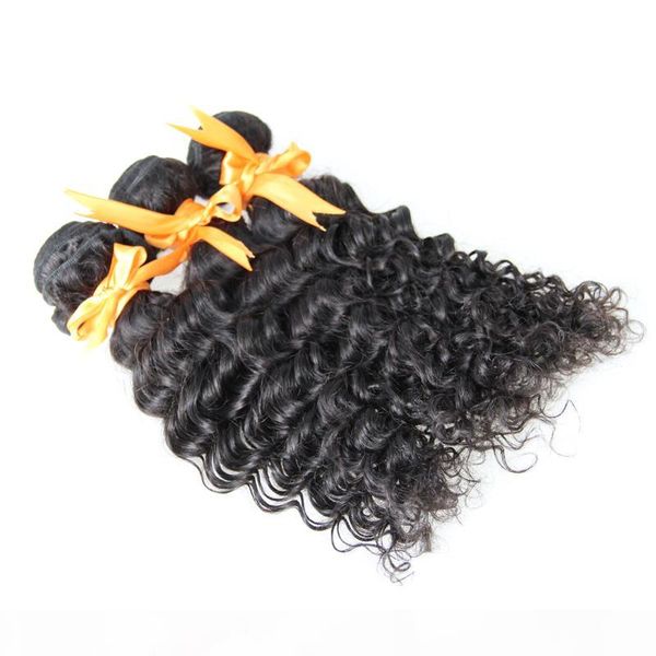 

deep wave brazilian hair weave bundles 300g 3pcs non remy hair bundles double weft natural color, Black