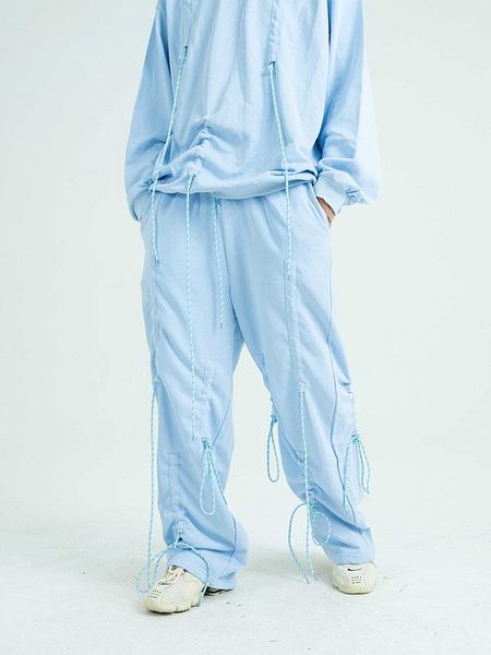 

trend fashion straight trousers men women loose drawstring hip-hop trousers high street casual wear pants, Black