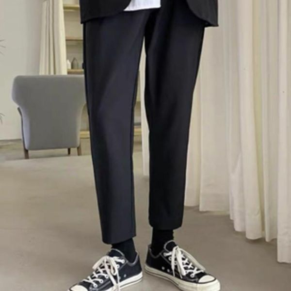 

men's pants qobanu straight loose all-match casual trousers nine-point, Black