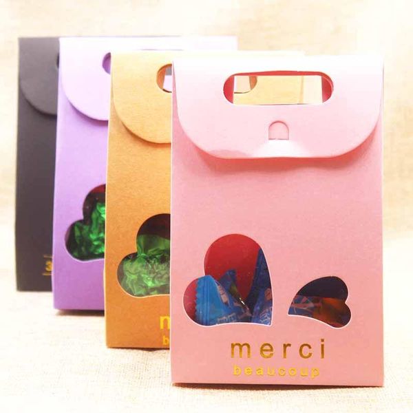 

10 шт. multi color goldmerci candy bag французская спасибо свадебные благополучие подарочная коробка пакет с сердцем очистить окно 45.5106cm