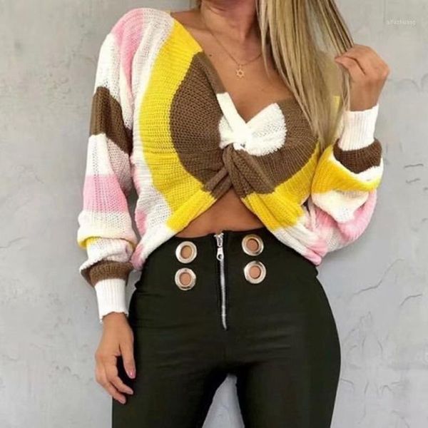 

women's twisted sweaters ladies fashion autumn winter casual knitwear slim fit long sleeve stripe v-neck knitted sweater 1, White;black