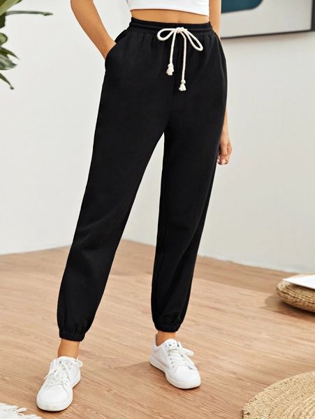 

2021 new women fashion comfy sporting jogging carrot trousers autumn elastic waist high street drawstring sweatpants 2i65, Black;white