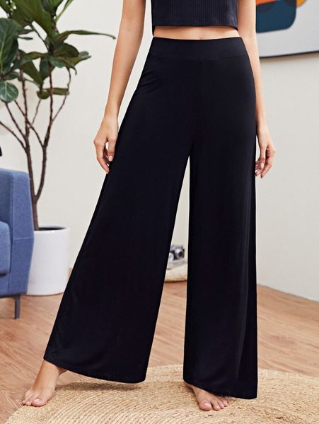 

wide leg solid pants 047k#, Black;white