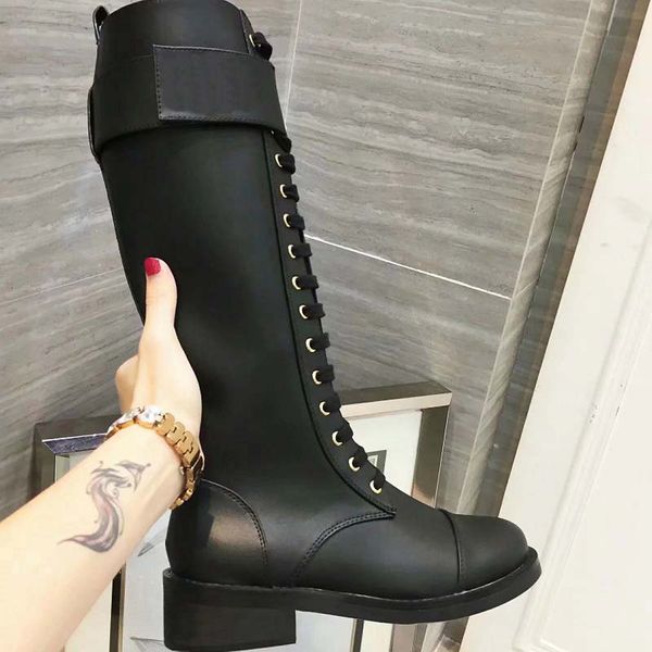 

2021 sell well fashion women knee boots genuine leather cotton fabric letters round head middle boot for cowboy booties home011 302, Black