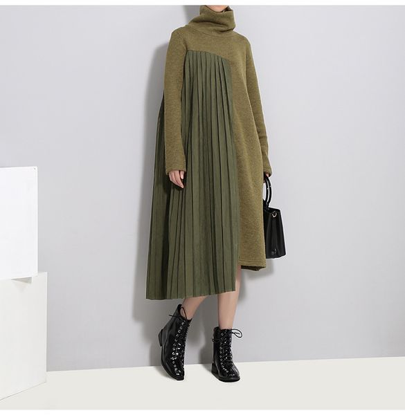 

women's dress fashion casual dresses high-necked knit thickened skirt for winter plus-size, Black;gray