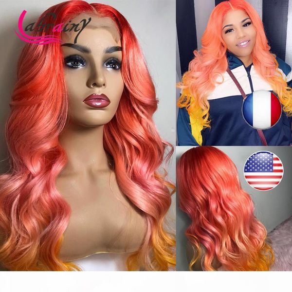 

glueless ombre nacarat pink ginger colored body wave lace front wigs full hd transparent human hair lace frontal wigs brazilian, Black;brown