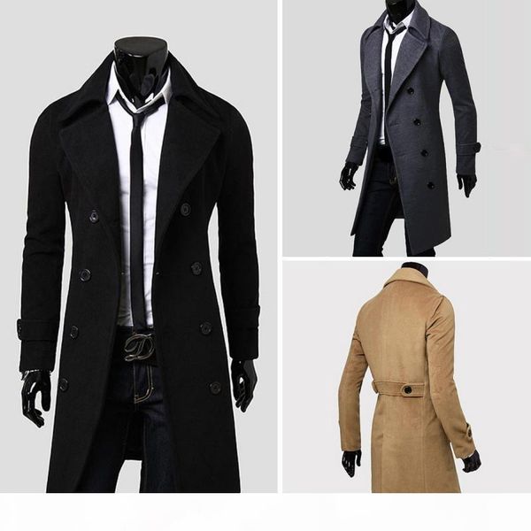 

men overcoat 2018 new arrival trench coat slim mens long jackets and coats overcoat double breasted trench coat men windproof with ship, Black