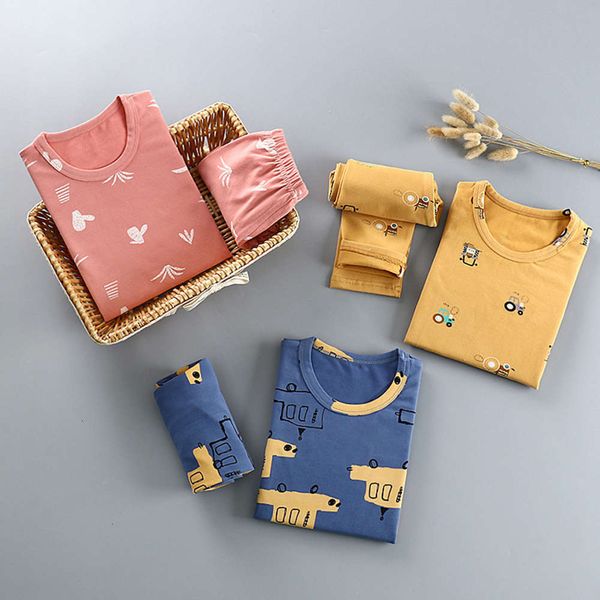 

zhongda 2020 autumn new children's underwear pants lycra warm home cloth pajamas two piece set, Blue;red