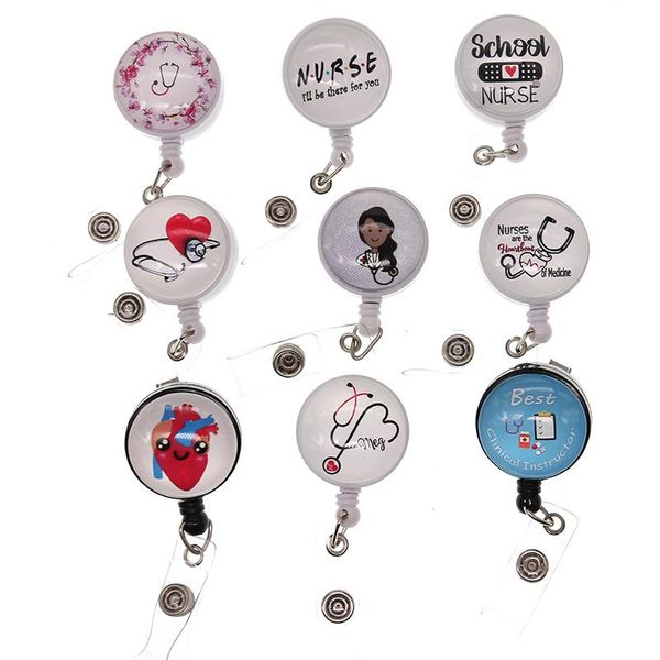 

10pcs/lot wholesale glass printed image retractable stethoscope lung heart badge reel, Gray