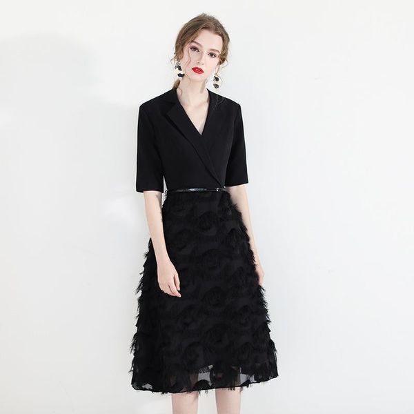 

2020 abiye gece elbisesi dress celebrity tuxedo women's 2020 new autumn and winter party style celebrity thin evening dress1, Black