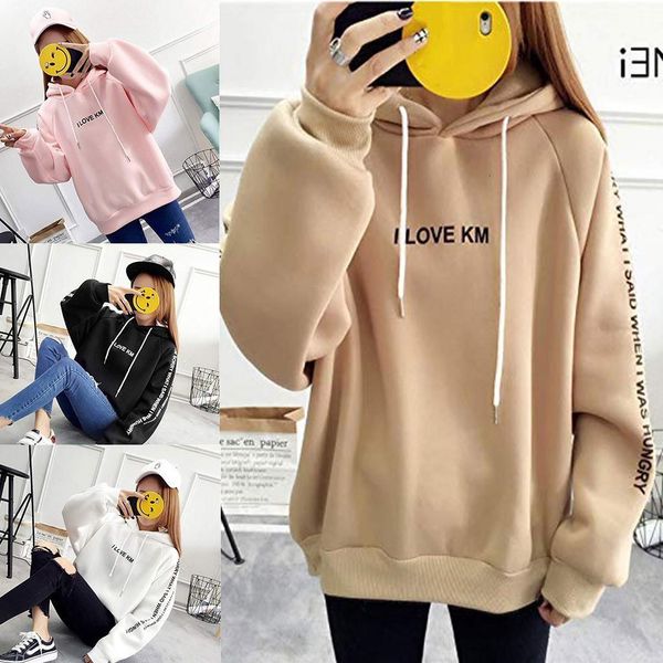 

hoodies sweatshirt 2020 autumn women casual full sleeve letter print hooded pullover loose thickened blouse sudadera mujer, White