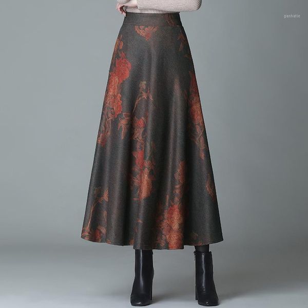 

new women 2020 autumn winter a-line skirts fashion female elegant vintage high-waist plus-size casual skirt1, Black