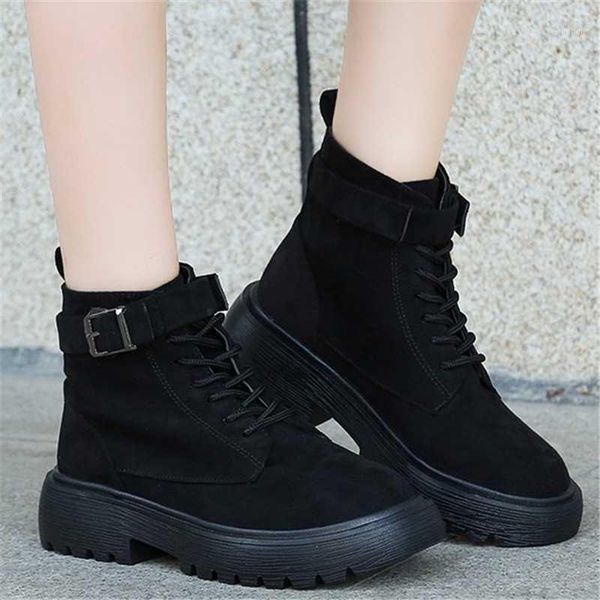 

autumn winter women's boots lace-up suede 2020 new women shoes square heel non-slip boots fashion motorcycle sizes 35-401, Black