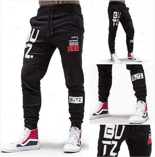 

muscle fitness brother autumn winter sports pants men cotton men casual pants sports fitness long customized thin, Black