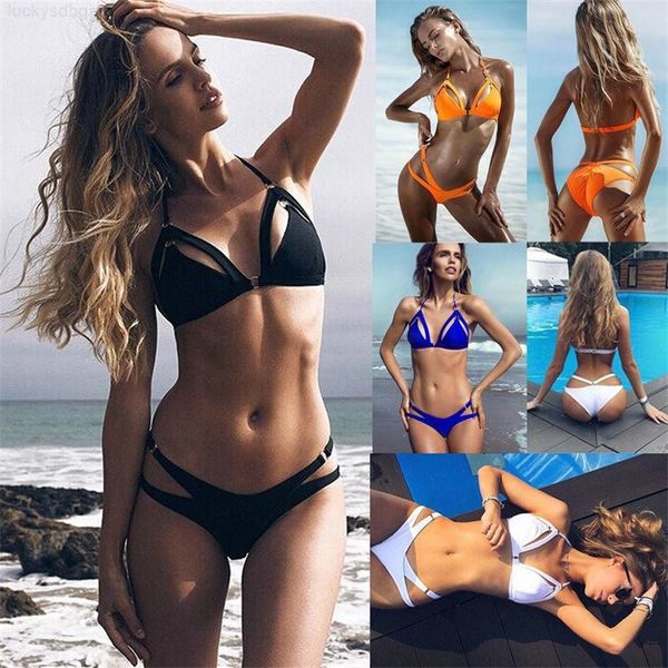 

factorykuxoset swimwear women brazilian bikini bandage solid swimsuit cut out summer beach bathing suits swim, White;black