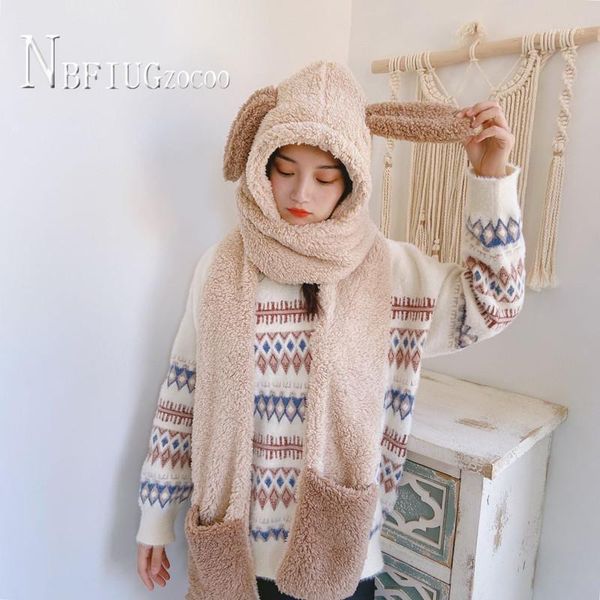 

winter hat scarf gloves women sets warm thick protect face kawaii students korean fashion female scarves sets1, Blue;gray