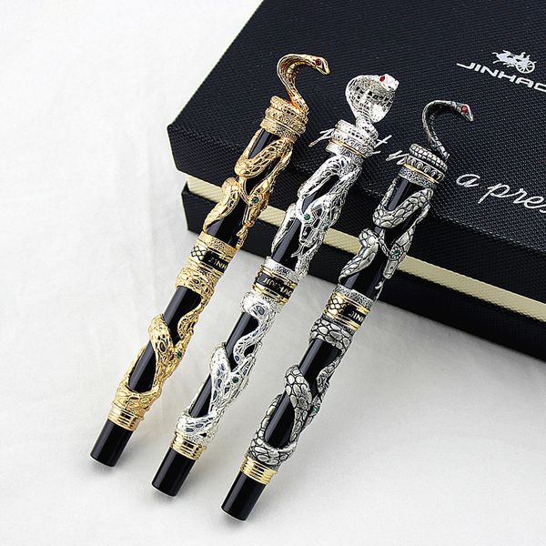 

2020 vip new commemorate gift luxury signature roller ball antique silver fine iridium nib 3d jinhao snake fountain pen rollerball pen, Blue;orange