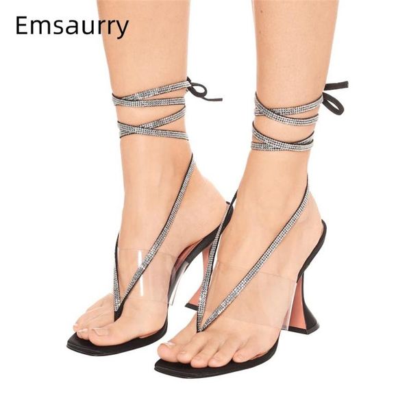 

sandals design summer ankle wrap women goblet heel pvc transparent rhinestone luxury satin shoes woman, Black