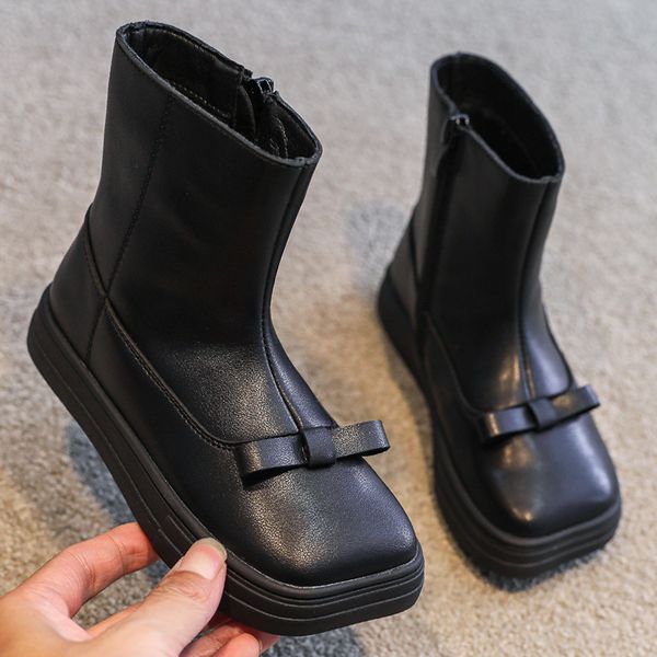 

girls' martin new autumn / winter fashion british style children' short leather boots, Black;grey
