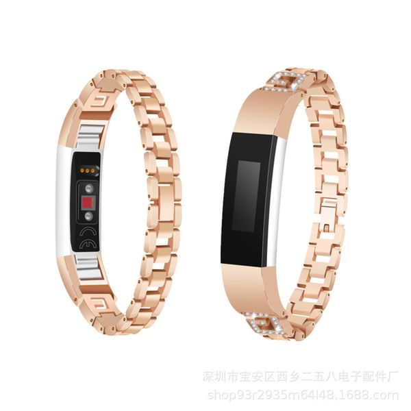 

steel suitable for g fitbit alta belt solid chain diamond inlay classic fashion wrist strap, Slivery;brown
