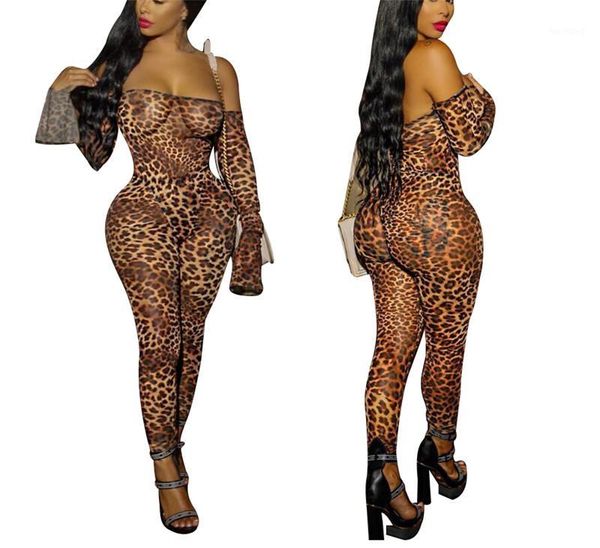 

women's backless off shoulder bodycon long leopard jumpsuit rompers party clubwear1, Black;white