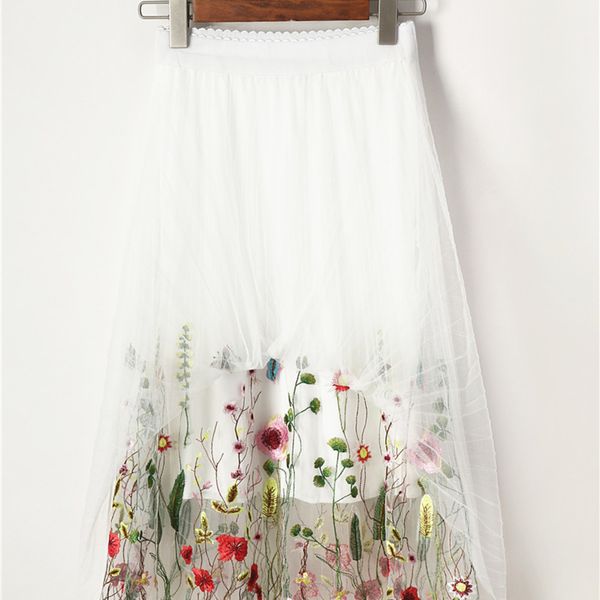 

colorfaith 2019 new puff women mesh tulle long skirt fashion vintage pleated floral embroidery elegant female tutu skirts sp043 q1209, Black