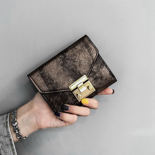 

new women vintage lock short designer wallets lady fashion zero purses female fashion card bags black/pink/brown/green color, Red;black