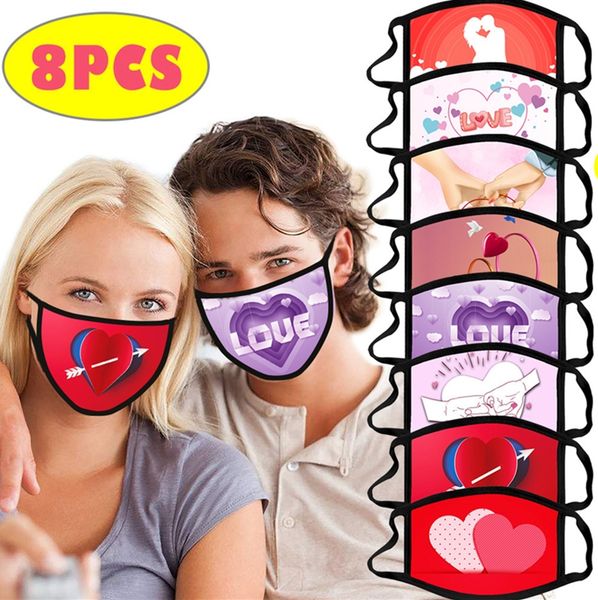 

2021 valentine's day printed women men fashion face mask cover breathable washable dustproof adults christmas face mask mouth-muffle e1