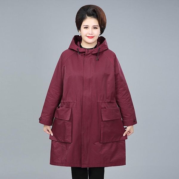 

new spring autumn middle-aged women trench coat plus size 4xl outerwear female casual loose hooded windbreaker mother y429, Tan;black