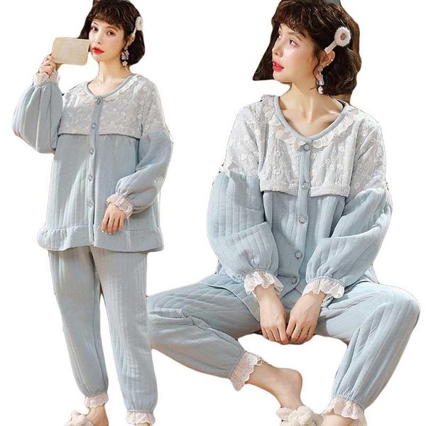 

men's sleepwear pregnant pajama autumn winter thick interlayer sitting month child home service pure cotton puerpera postpartum fertili, Black;brown