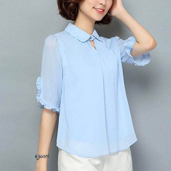 

blouses women autumn and blouses ruffles solid casual chiffon blouse female work wear office shirts plus size xxxl 4xl white pink