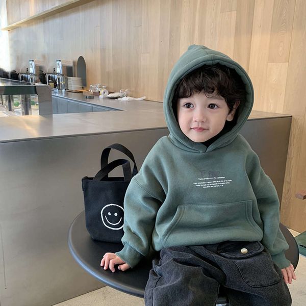 

new sle 2020 boy's plush hooded sweater baby's thickened children's autumn and winter pullover han banchao, Black