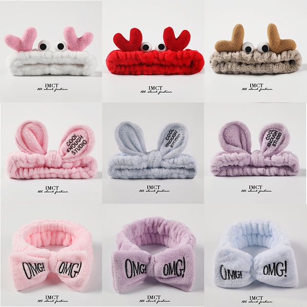 

2021 new hairbands for women letter coral fleece wash face bow girls headbands headwear hair bands christmas hair accessories, Black;brown