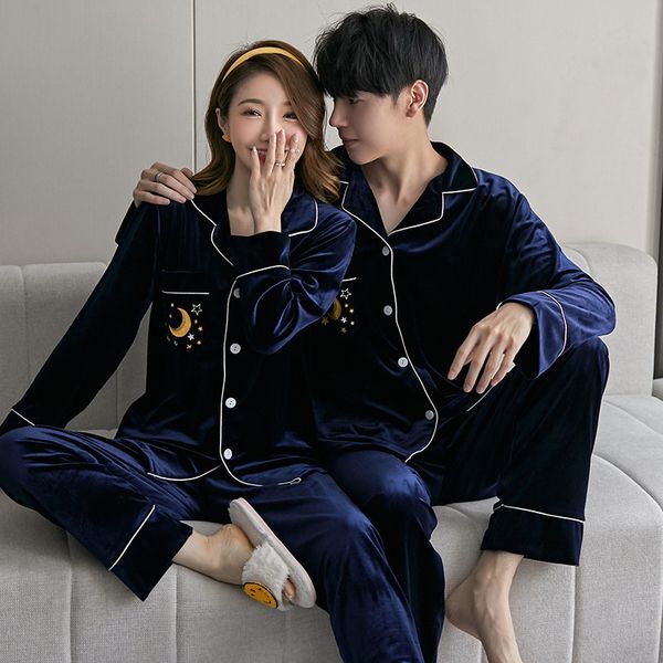 

veet pijamas couple pajama set long sleeve sleepwear home suit pyjama for lover man woman lovers' clothes, Black;brown