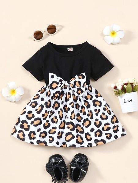 

baby leopard print bow front dress she, Red;yellow