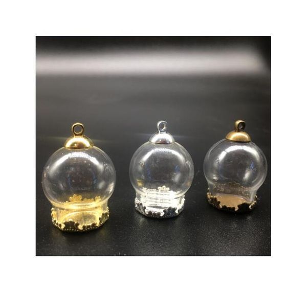 

5sets 20*15mm clear round glass globes orbs metal crown base tray set jewelry finding cap necklace vial pendant wishing jlloyg, Black
