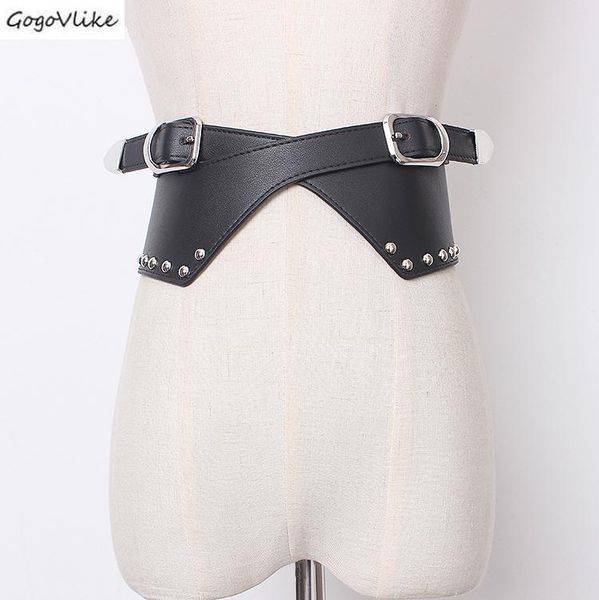 

кожа pu камербанд эластичный пояс 2020 тонкий punk rivet женщин пояс рубашки платья аксессуары широкий ремень sa082s50, Black;brown