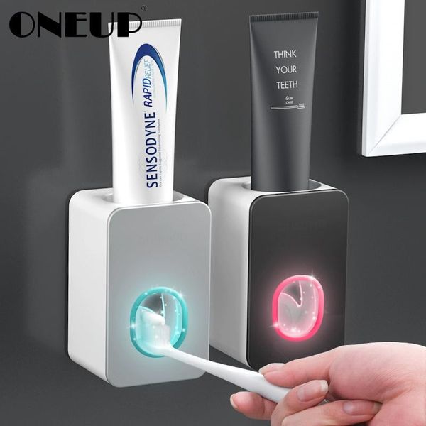 

bath accessory set oneup automatic toothpaste dispenser squeezers dust-proof toothbrush holder wall mount stand bathroom accessories