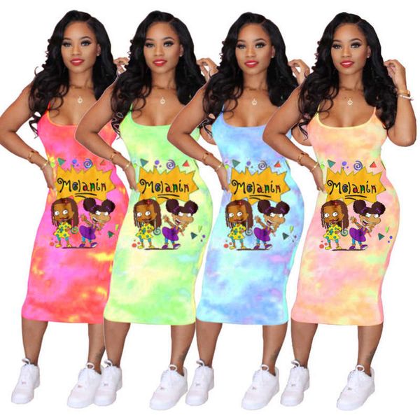 

tie 2020 dye women's fashion cartoon trend suspender skirt, Black;gray