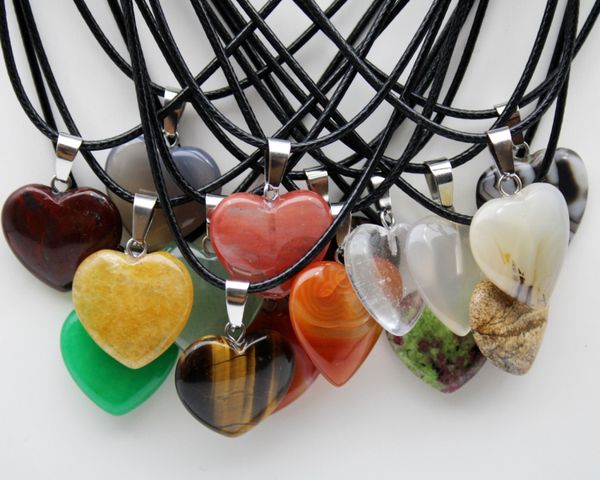

natural stone heart pendant quartz crystal agates turquoises malachite stone for jewelry making necklace, Silver