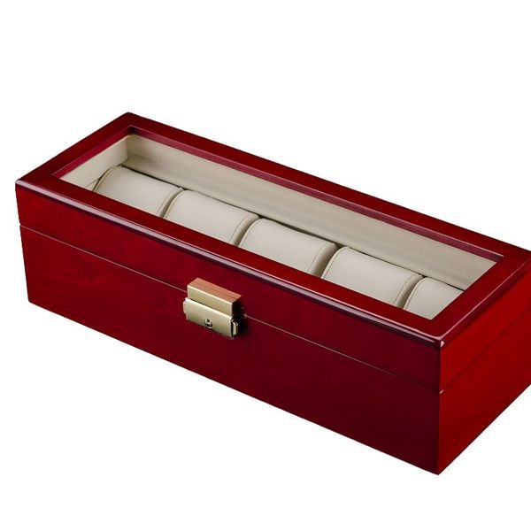 

retro red wooden watch display case jewelry collection storage durable packaging holder watch organizer box casket, Pink;blue