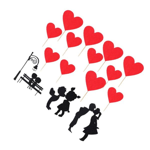 

greeting cards 1 set 16pcs heart sign cake picks ers insert (black red)