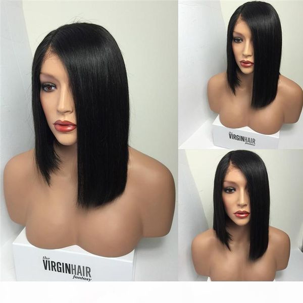 

full lace human hair wigs glueless brazilian straight short bob wigs with baby hair full lace wigs, Black;brown